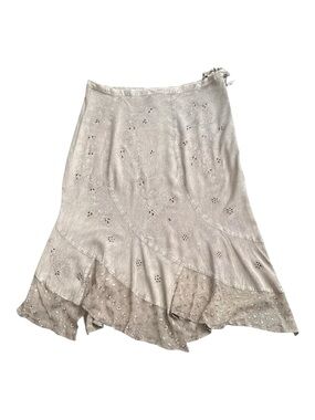 Sacred Threads Asymmetrical Midi Skirt Womens XL Beige Embroidered Boho NWT